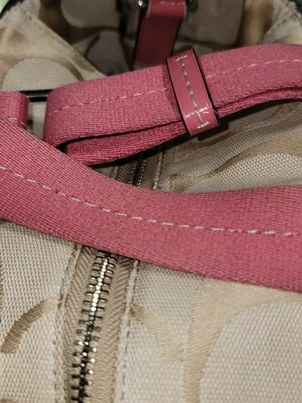 Coach Beige Signature Canvas Tote with Pink Trim, Outside Of Bag ,Badly Stained